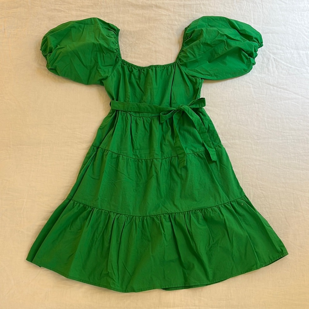 Bright Green Tiered Puff Sleeve Dress size Large